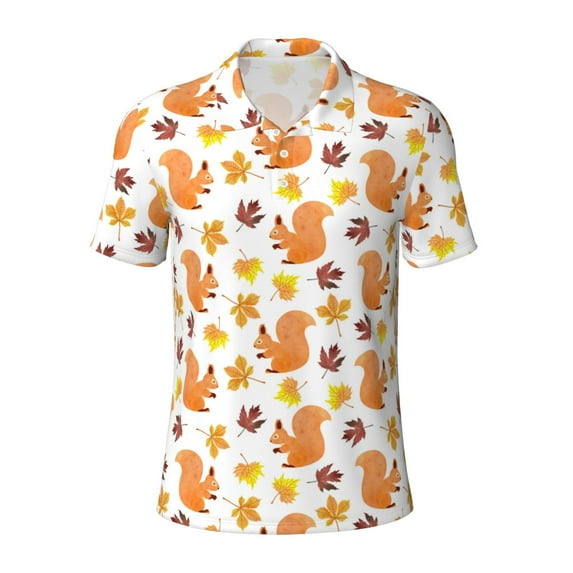 Balery Cartoon Squirrel Printed Men’s Short Sleeve Polo Shirt, Midweight Men's Shirt,Golf Polo shirts -
