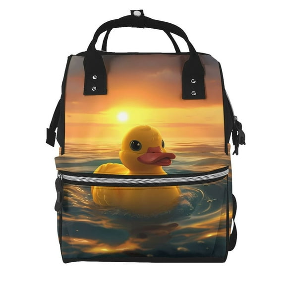 Balery Cartoon Swimming Yellow Duck Mummy Backpack - Waterproof Twill Canvas, Large Capacity Diaper Bag with Multiple Pockets and Adjustable Straps