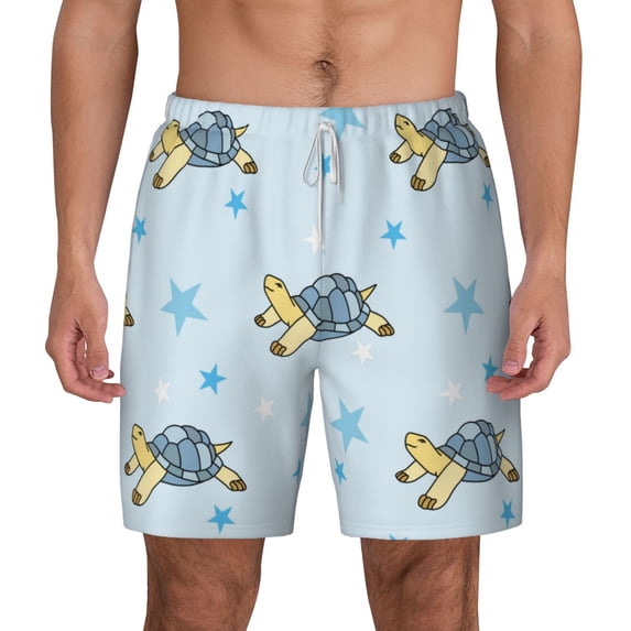Balery Cartoon Turtle Mens Swim Trunks Swim Shorts for Men Quick Dry Inseam Beach Shorts with Compression Liner Pocket-Medium