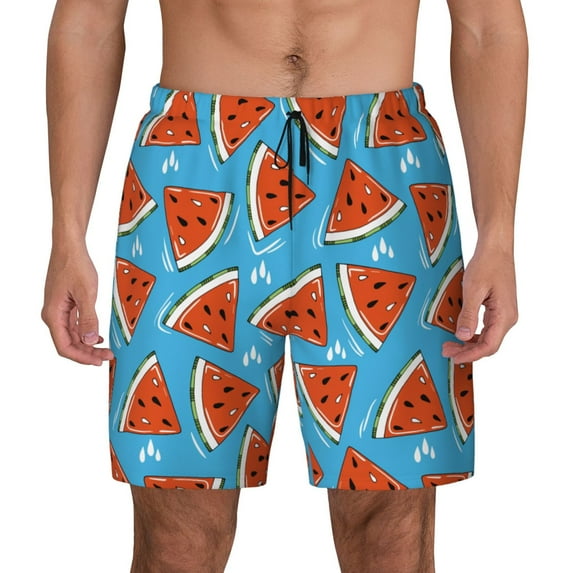 Balery Cartoon Watermelon Mens Swim Trunks Swim Shorts for Men Quick Dry Inseam Beach Shorts with Compression Liner Pocket-Medium