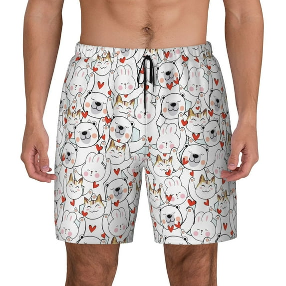 Balery Cat Bear Rabbit Mens Swim Trunks Swim Shorts for Men Quick Dry Inseam Beach Shorts with Compression Liner Pocket-Large