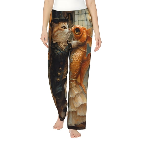 Balery Cat Fish Dance Vintage print Women's Pajama Pants,Ultra Lightweight Pjs,Lounge Pant-XX-Large