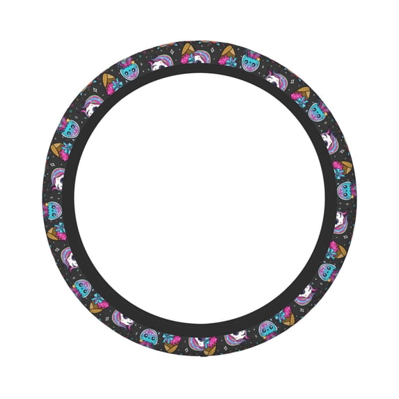 Balery Cat Icecream print Steering Wheel Covers Elastic Skidproof Steering Wheel Protective Cover Case for Men Women Universal 15 Inches Cars Accessories