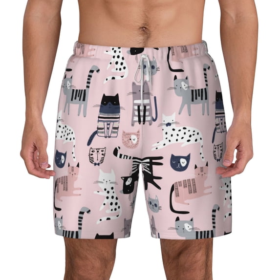 Balery Cat Mens Swim Trunks Swim Shorts for Men Quick Dry Inseam Beach Shorts with Compression Liner Pocket-Small