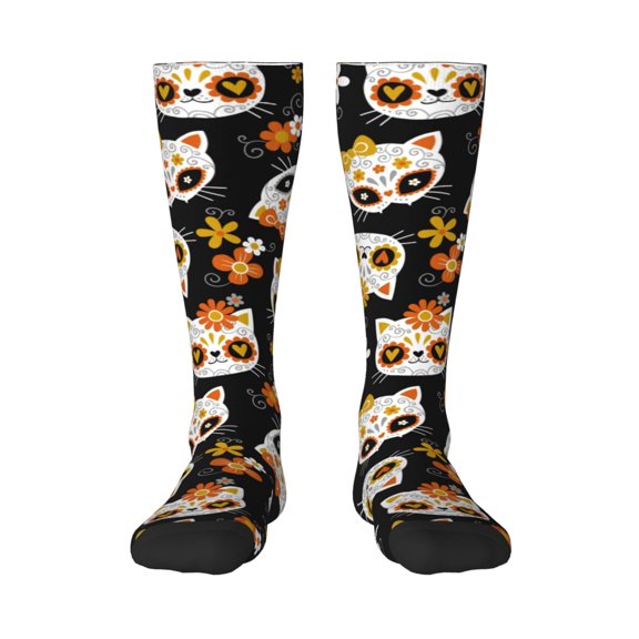 Balery Cat Skulls And Flowers Fun Novelty Socks Men'S Women'S Crew Socks Funny Crazy Novelty Socks Quirky And Cool Socks