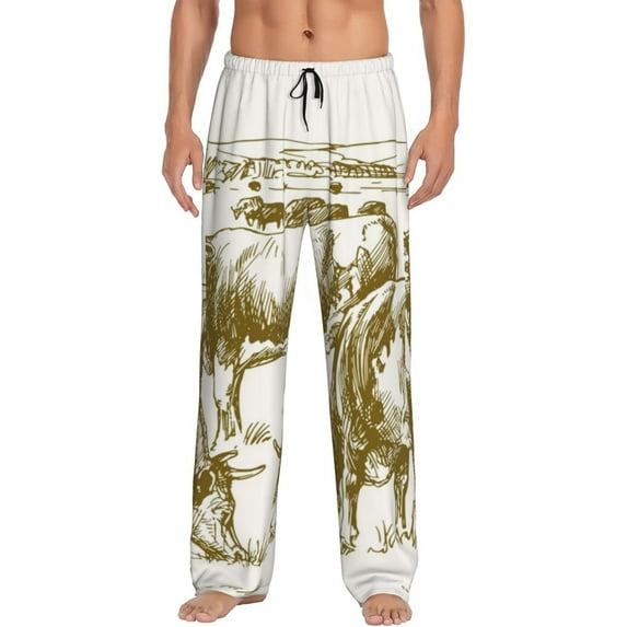 Balery Cattle Drive By Two Cowboys 1 print Men's Pajama Pants,Ultra Lightweight Pjs,Lounge Pant-XX-Large