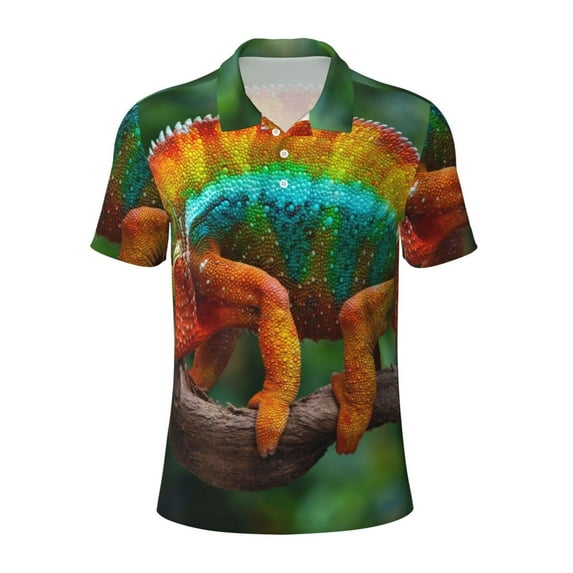 Balery Chameleon Printed Men’s Short Sleeve Polo Shirt, Midweight Men's Shirt,Golf Polo shirts -XX-Large
