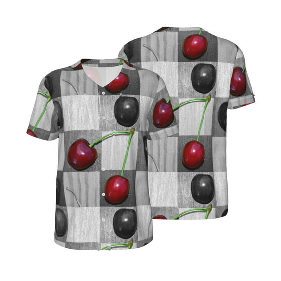 Balery Cherries laid Baseball Jersey for Men Casual Button Down Shirts Short Sleeve Active Team Sports Uniform-Large