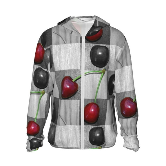 Balery Cherries laid Men's Women's UPF 50+ Sun Protection Lightweight Hoodie Performance Long Sleeve Shirt for Fishing Running-X-Large