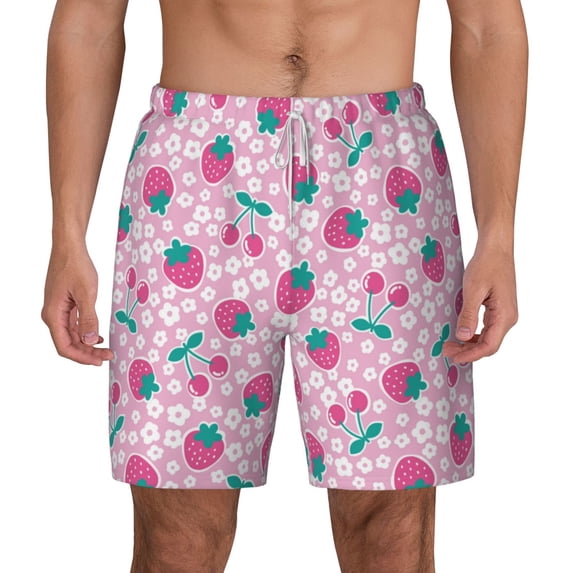 Balery Cherry Strawberry Mens Swim Trunks Swim Shorts for Men Quick Dry Inseam Beach Shorts with Compression Liner Pocket-3X-Large
