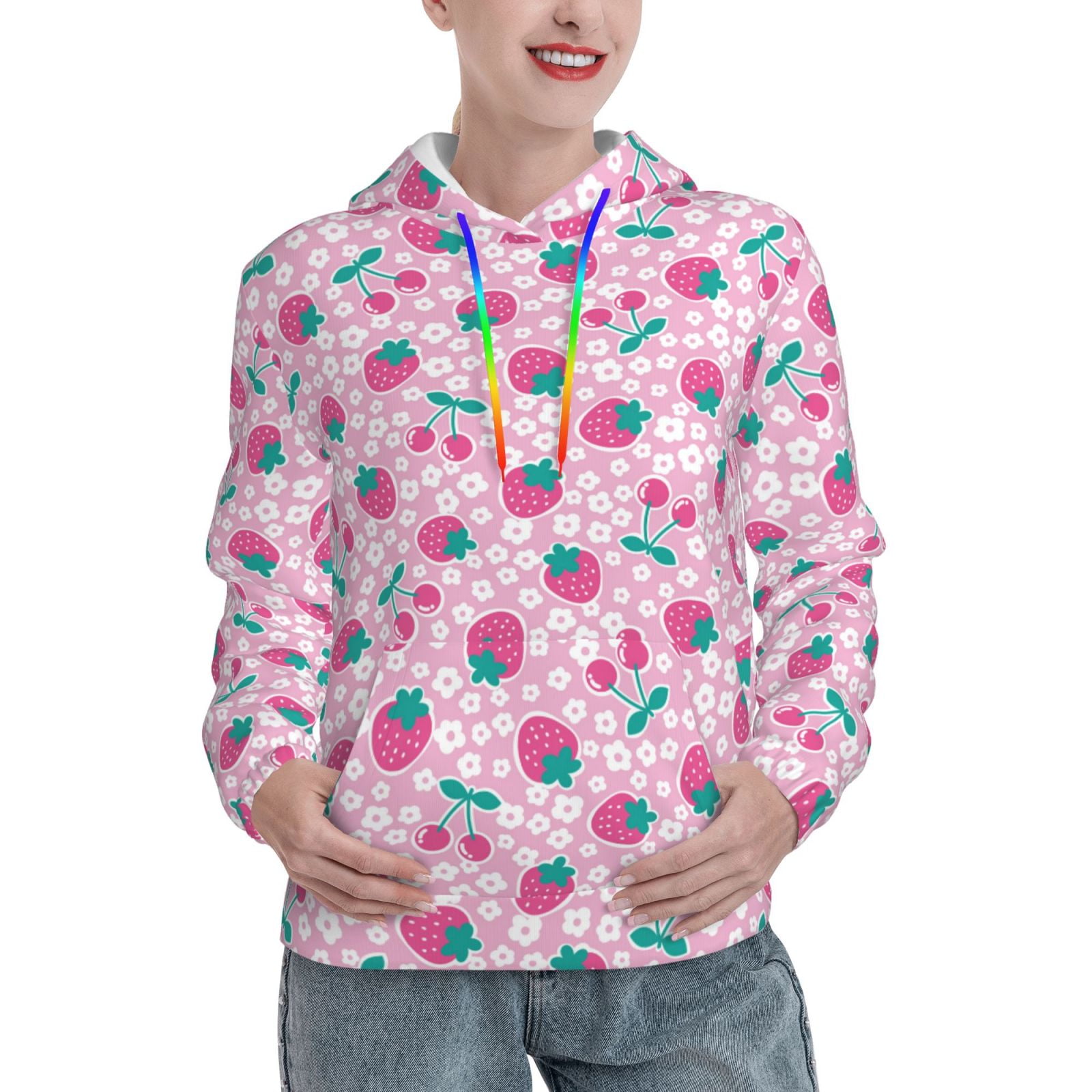 Balery Cherry Strawberry Pattern Womens Long Sleeve Hoodie, Pullover ...