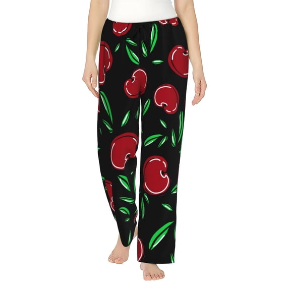 Balery Cherry print Women's Pajama Pants,Ultra Lightweight Pjs,Lounge Pant-Medium