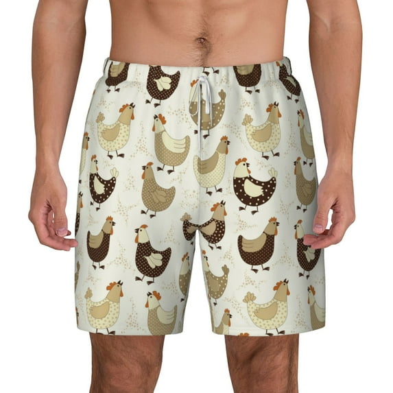 Balery Chicken Cartoon Mens Swim Trunks Swim Shorts for Men Quick Dry Inseam Beach Shorts with Compression Liner Pocket-X-Large