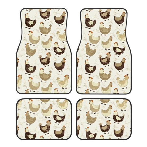 Balery Chicken Cartoon Pattern 4-Piece Floor Mats, Heavy-Duty Rubber Liners, Anti-Slip Design, All-Season Automotive Protection, Vehicles, Cars, Trucks, and SUVs