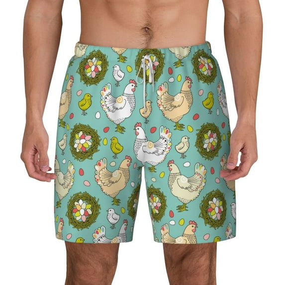 Balery Chicken Laying Eggs Mens Swim Trunks Swim Shorts for Men Quick Dry Inseam Beach Shorts with Compression Liner Pocket-XX-Large