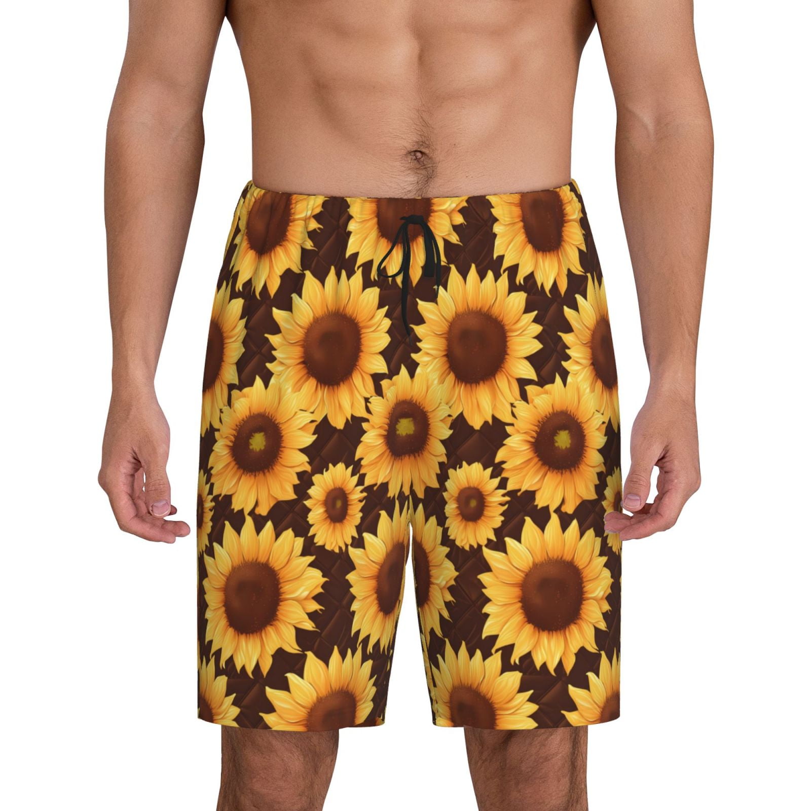 Balery Chocolate Plaid Sunflower Men's Cotton Knit Pajama Shorts