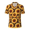 Balery Chocolate Plaid Sunflower Printed Men’s Short Sleeve Polo Shirt