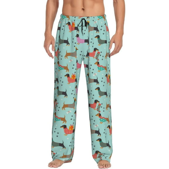 Balery Christmas Dachshund print Men's Pajama Pants,Ultra Lightweight Pjs,Lounge Pant-Medium