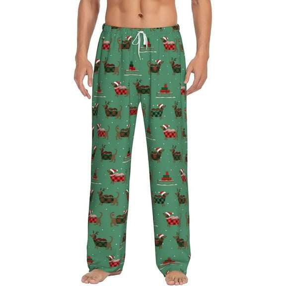 Balery Christmas Dachshund print Men's Pajama Pants,Ultra Lightweight Pjs,Lounge Pant-Medium