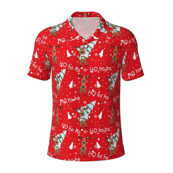 Balery Christmas Deer 1 Printed Men’s Short Sleeve Polo Shirt, Midweight Men's Shirt,Golf Polo shirts -3X-Large