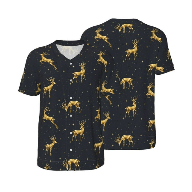 Balery Christmas Deers Baseball Jersey for Men Casual Button Down ...