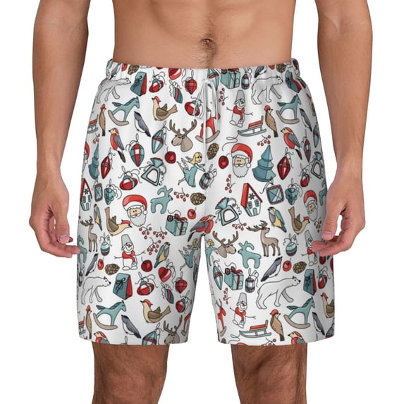Balery Christmas Elements Mens Swim Trunks Swim Shorts for Men Quick Dry Inseam Beach Shorts with Compression Liner Pocket-Large