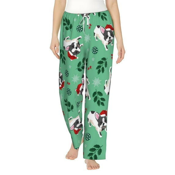 Balery Christmas French Bulldog print Women's Pajama Pants,Ultra Lightweight Pjs,Lounge Pant-X-Large