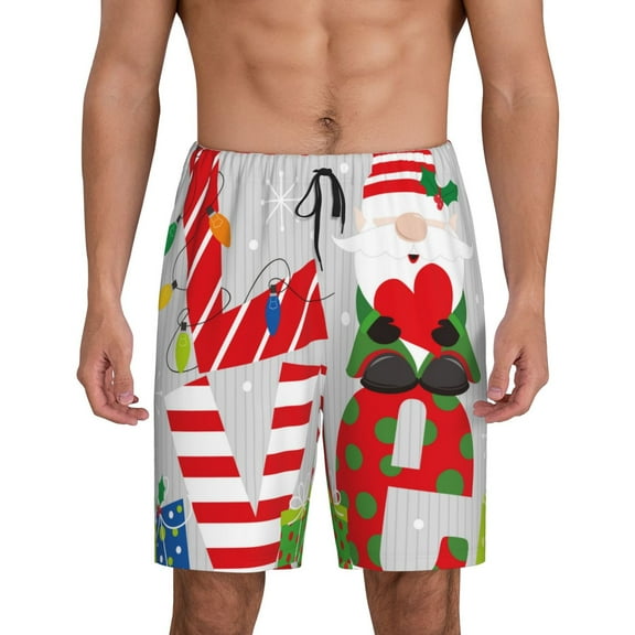 Balery Christmas Gnome With Love Men's Cotton Knit Pajama Shorts Waistband & Pockets,Short Pajama Pants-Medium