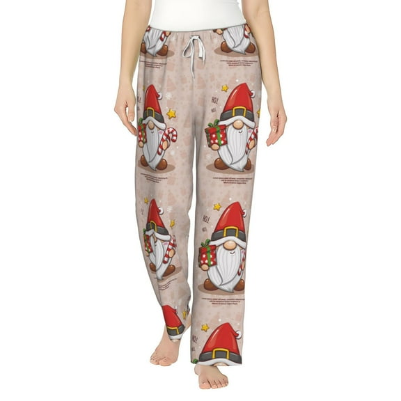 Balery Christmas Gnome star print Women's Pajama Pants,Ultra Lightweight Pjs,Lounge Pant-Medium