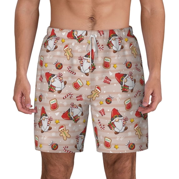 Balery Christmas Gnomes Santa Claus Mens Swim Trunks Swim Shorts for Men Quick Dry Inseam Beach Shorts with Compression Liner Pocket-3X-Large