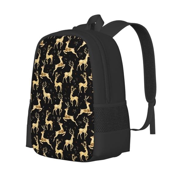 Balery Christmas Gold Deers Backpack for Men and Women - Durable 600D Oxford Cloth -Large Capacity, Water-Resistant School, Travel, and Hiking Bag