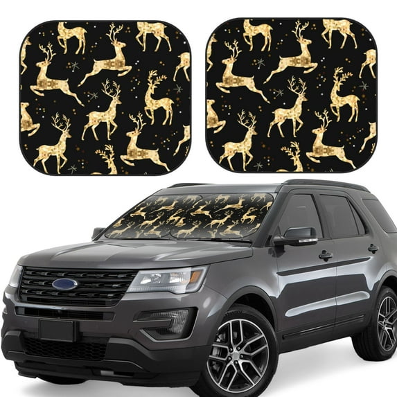 Balery Christmas Gold Deers Sun Shield 2 Pack For Car Front Windows Foldable Sun Visor Protector Blocks Max Uv Rays And Keeps Your Vehicle Cool For Most Sedans Suv Truck