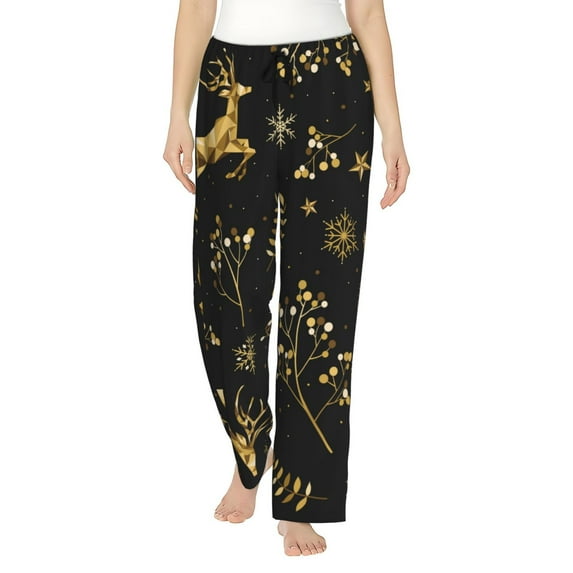 Balery Christmas Gold Deers1 print Women's Pajama Pants,Ultra Lightweight Pjs,Lounge Pant-XX-Large