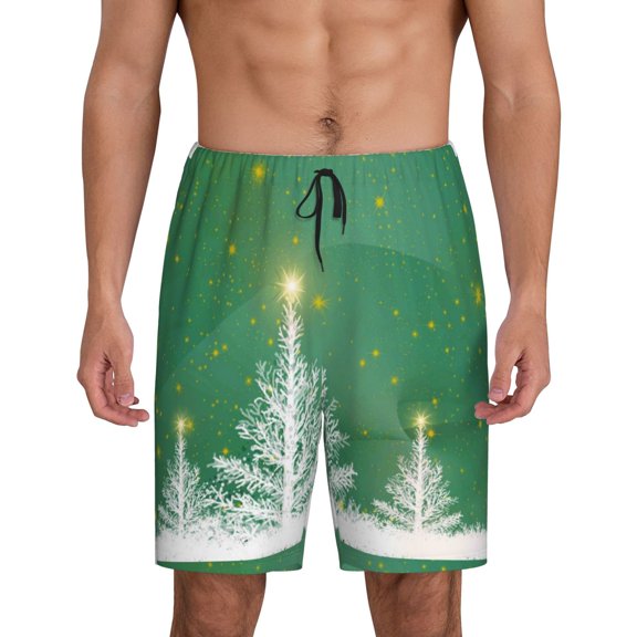 Balery Christmas Green Men's Cotton Knit Pajama Shorts Waistband & Pockets,Short Pajama Pants-XX-Large