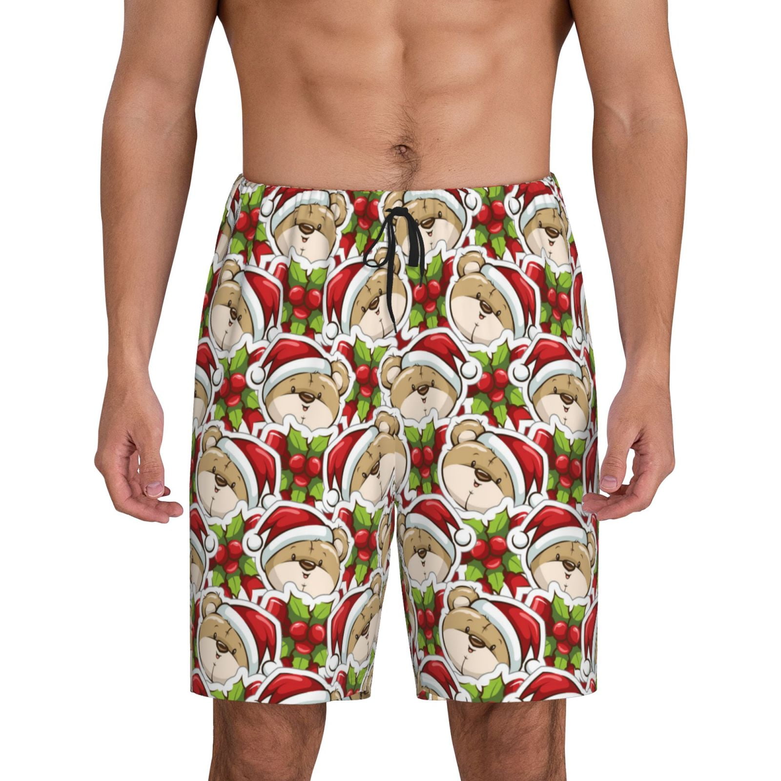Balery Christmas Hat bear Men's Cotton Knit Pajama Shorts Waistband