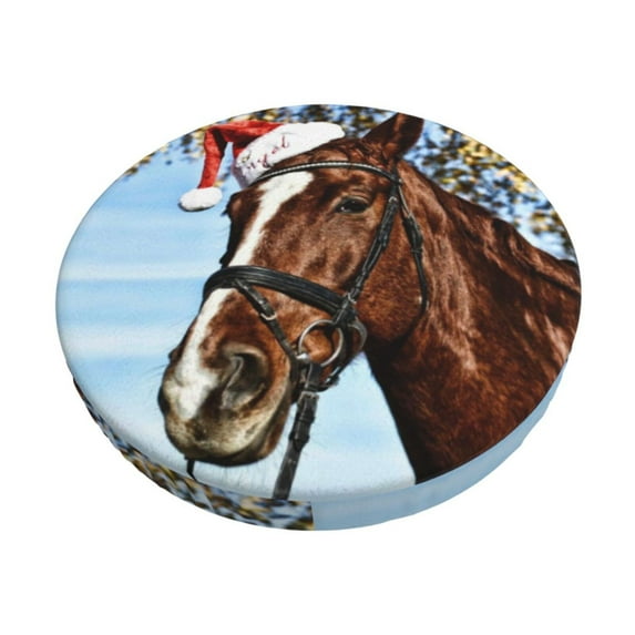 Balery Christmas Horse Velvet Round Bar Chair Cushion Cover Adjustable, Protects From Scratches And Stains, Soft & Washable Ideal For Wooden And Metal Stools - 14 Inch