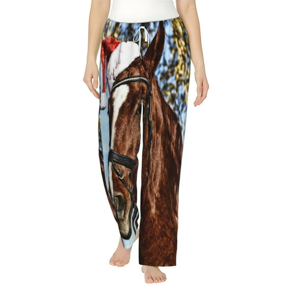 Balery Christmas Horse print Women's Pajama Pants,Ultra Lightweight Pjs,Lounge Pant-X-Large