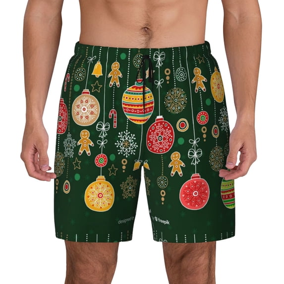 Balery Christmas Mens Swim Trunks Swim Shorts for Men Quick Dry Inseam Beach Shorts with Compression Liner Pocket-3X-Large