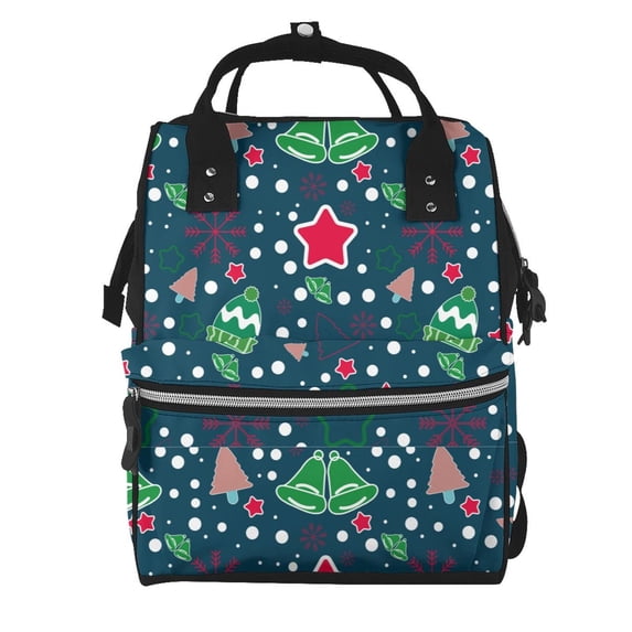 Balery Christmas Mummy Backpack - Waterproof Twill Canvas, Large Capacity Diaper Bag with Multiple Pockets and Adjustable Straps