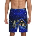 thumbnail image 1 of Balery Christmas Night Men's Cotton Knit Pajama Shorts Waistband & Pockets,Short Pajama Pants-Large, 1 of 8
