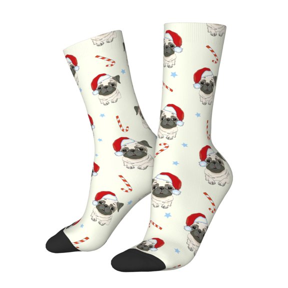 Balery Christmas Pug Dog Pattern Crew Socks Unisex– Soft & Breathable Socks for Men & Women, One-Size Fits Most (US 5-11), Comfortable & Durable for Daily Wear