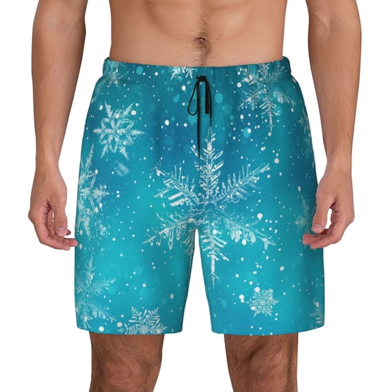Balery Christmas Snow Mens Swim Trunks Swim Shorts for Men Quick Dry Inseam Beach Shorts with Compression Liner Pocket-Large