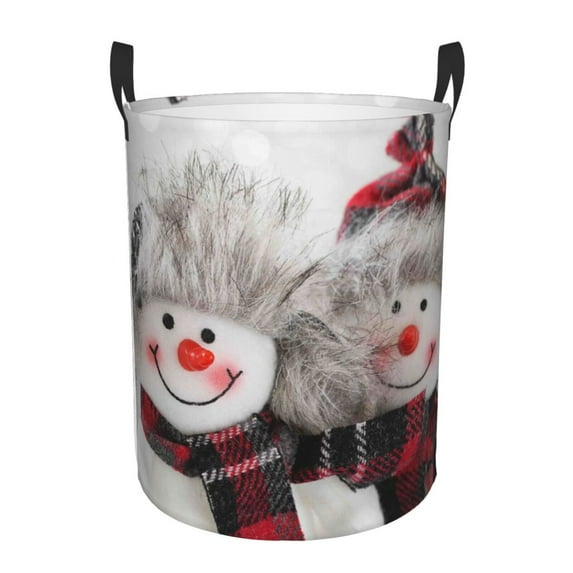 Balery Christmas Snowman With Hat Round Laundry Basket with Handles Waterproof Freestanding Laundry Hamper for Clothes Toys in the Dorm and Family-Small