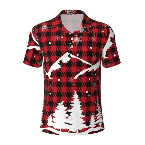 Balery Christmas Tree Buffalo Plaid Printed Men’s Short Sleeve Polo Shirt, Midweight Men's Shirt,Golf Polo shirts -