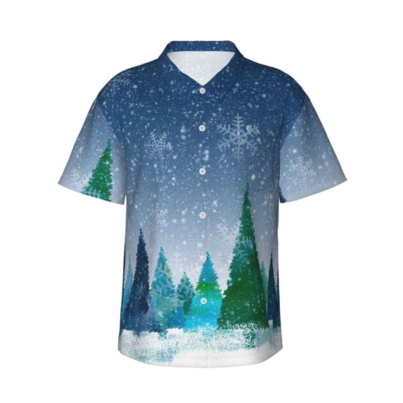 Balery Christmas Trees Print Men's Hawaiian Shirts Short Sleeve Beach Shirt Relaxed Fit Vacation Button Down Shirts-XX-Large
