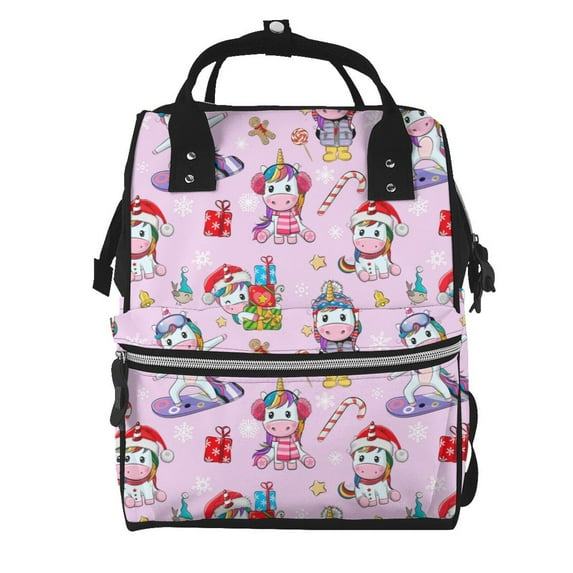 Balery Christmas Unicorns Mummy Backpack - Waterproof Twill Canvas, Large Capacity Diaper Bag with Multiple Pockets and Adjustable Straps
