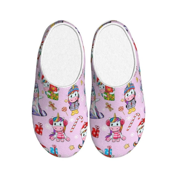 Balery Christmas Unicorns Pattern Women's Fuzzy Memory Foam Slippers Fluffy Winter House Shoes Indoor and Outdoor-35/36