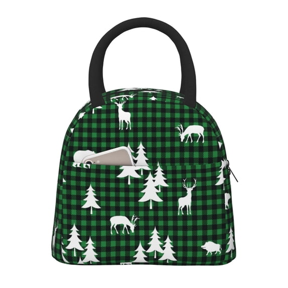 Balery Christmas tree green plaid Pattern Lunch Bag Women, Lunch Box, Lunch Bag, Small Leakproof Lunch Tote Large Capacity Reusable Insulated Cooler Lunch Container-One Size