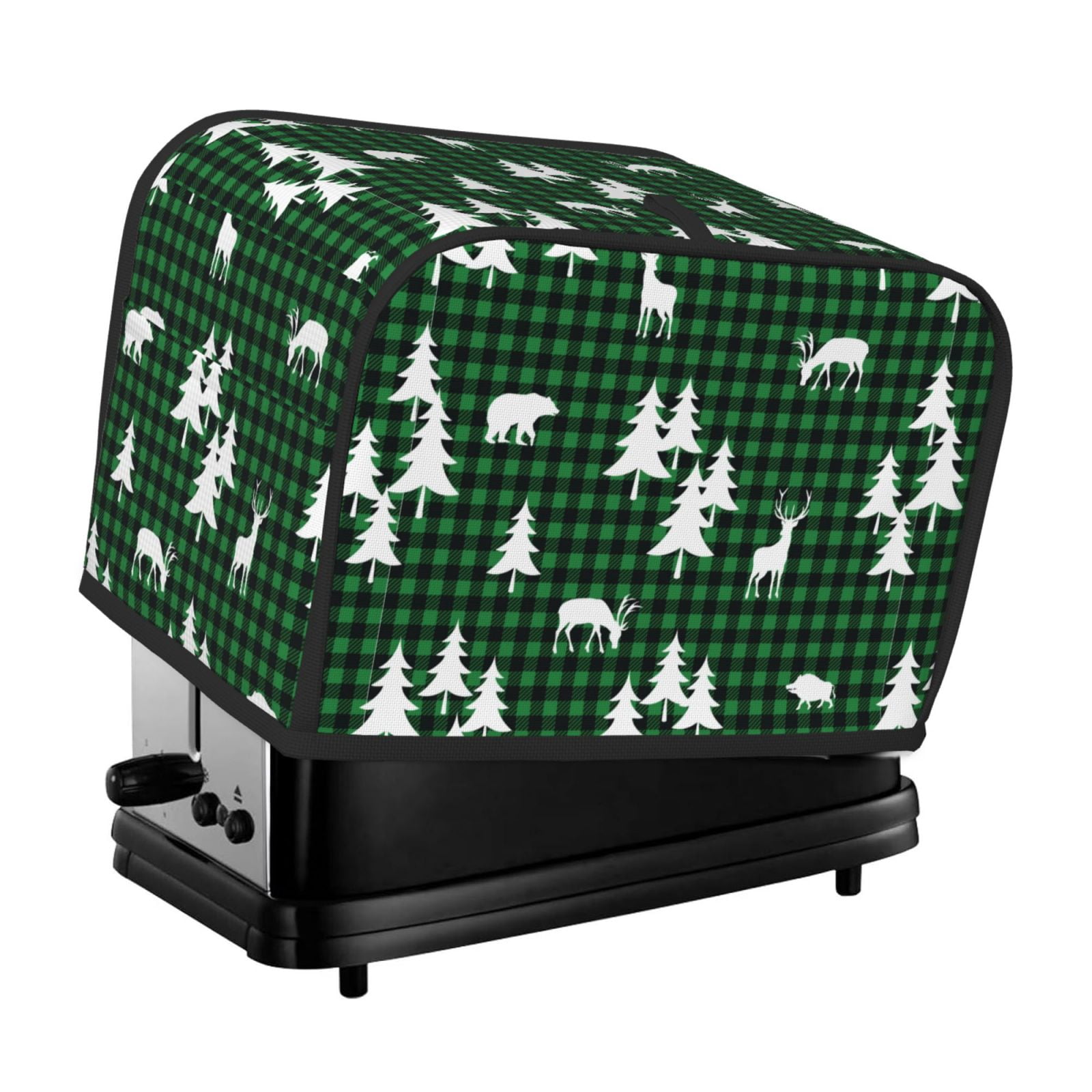 Tree Motif Toasters Balery Christmas tree green plaid Pattern Oven Cover Kitchen Bread ...
