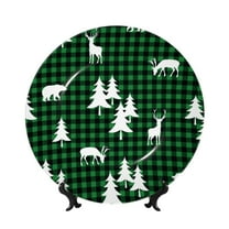 Balery Christmas tree green plaid Print Bone China Decorative Plate Ceramic Dinner Plates Art Crafts with Display Stand-6in